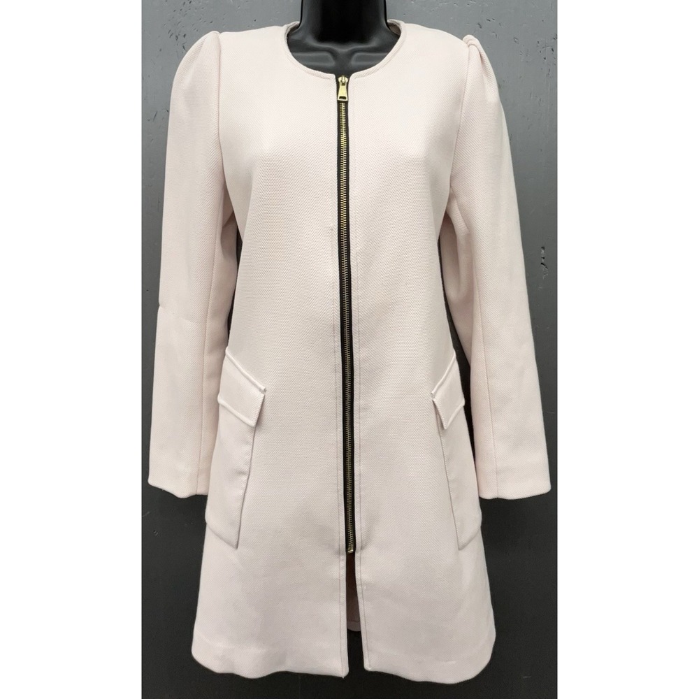 Women Blazer Jacket 10 Petal Pink Long Line‎ Zip Pockets Preppy Casual Career